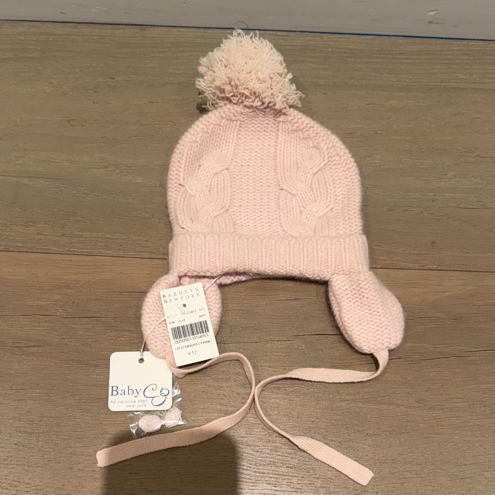 Baby CZ Soft Pink Cable Knit Hat with Pom-Pom